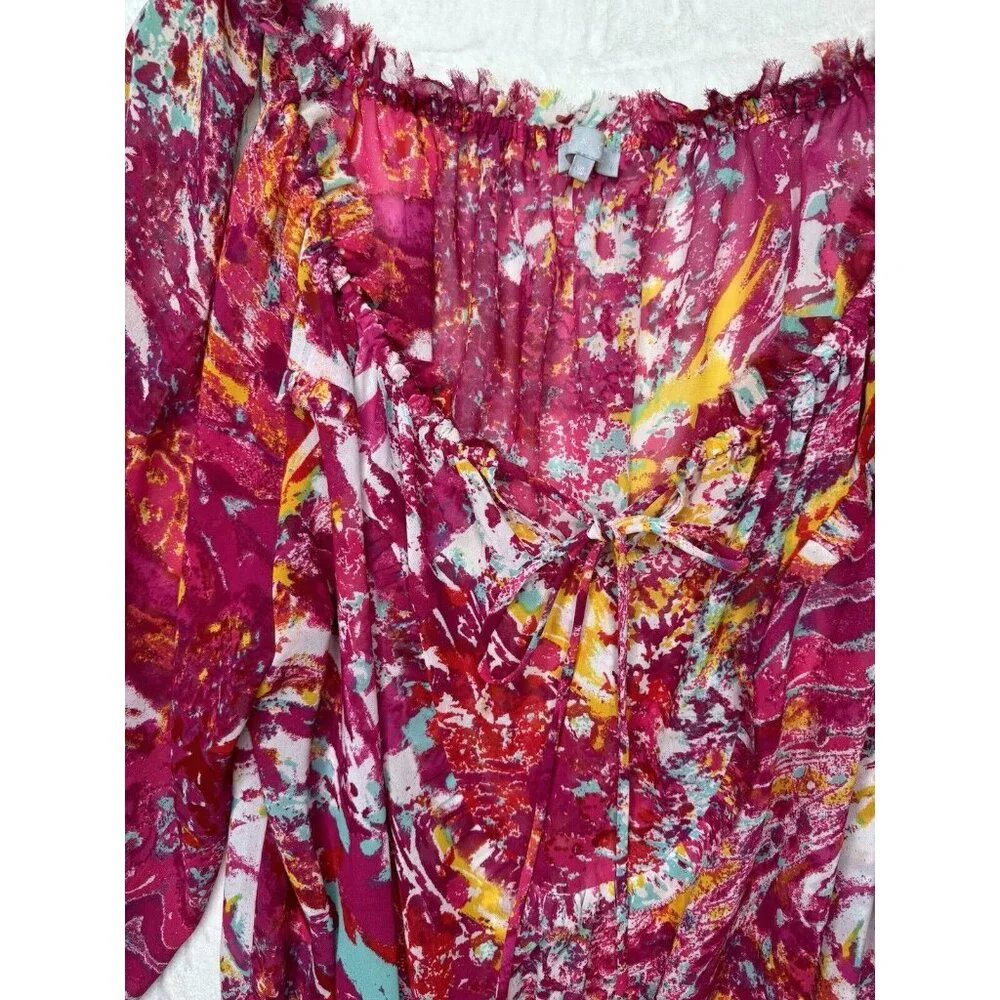 Violet & Claire Floral Sheer Chiffon boho Top Banded Waist Blouse Size‎ XL